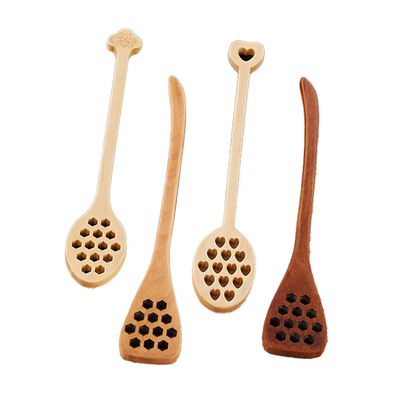 4PCS Wooden Honey Dipper Spoon Honey Dipper Sticks Wooden Honey Stick Honey Dipper Spoon Coffee Spoon Promotion