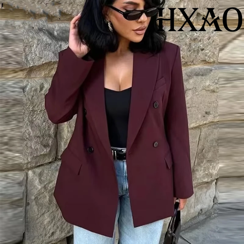 

HXAO Blazers Outerwear Office Wear Burgundy Long Blazer Women Formal Casual Blazer Woman Long Sleeve Business Ladies Blazers