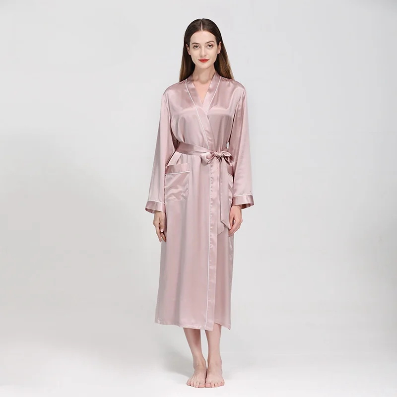 19Momme 100% Mulberry Silk Bridal Robe Soft Night Gown Belt Long Sleeve Luxury Dressing Gown Wedding Bathrobes Pure Silk Robe