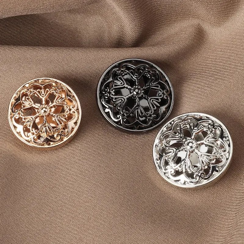 10pcs Classic Hollow Flower Shank Buttons 20/25mm Plating Metal Round Buttons Clothing Decorative Buttons