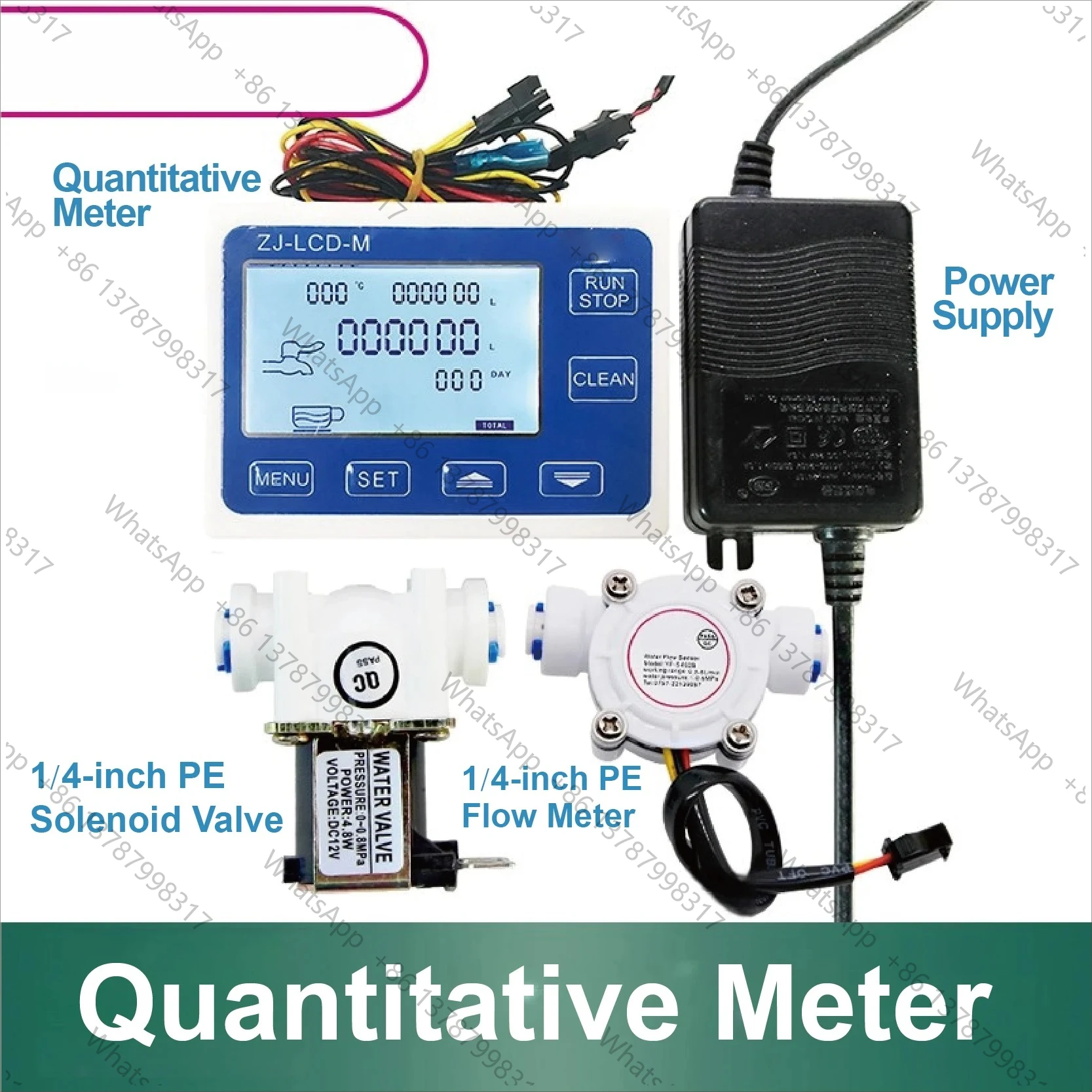 LCD-M 1/4 inch Digital Water Flow Meter PE Solenoid Valve Automatic Flow Controller for Irrigation System