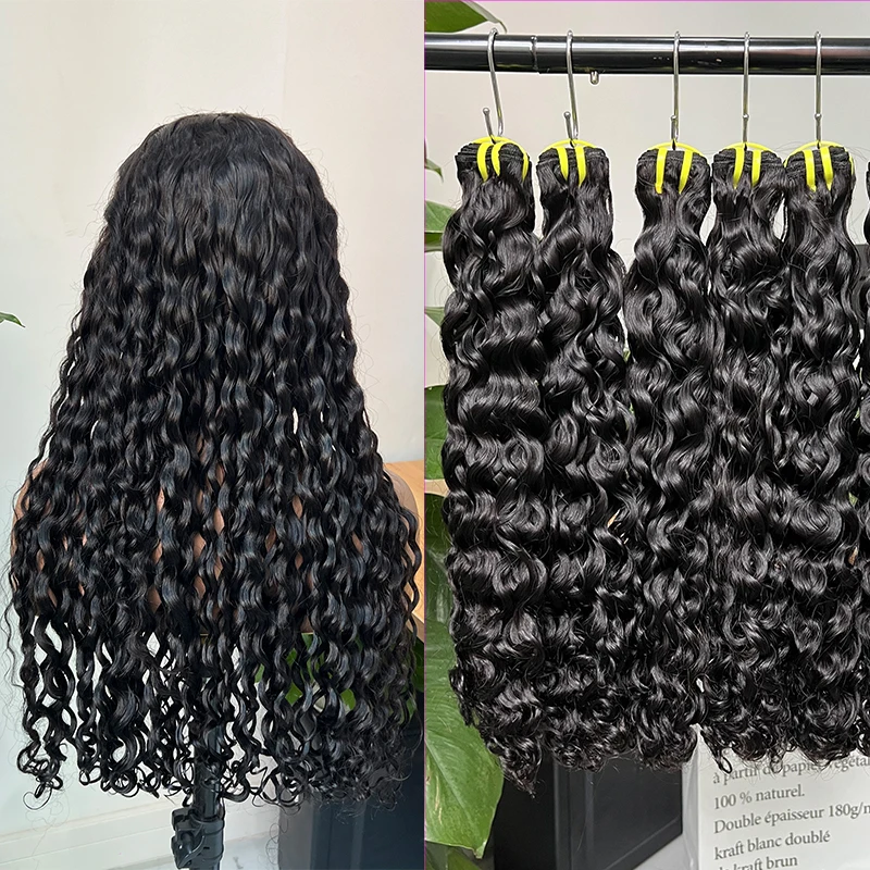 Super Duplo Desenhado Onda de Água Pacotes de Cabelo, 100% Não Transformados Cabelo Humano, Molhado e Ondulado, Cru, Grau 12A