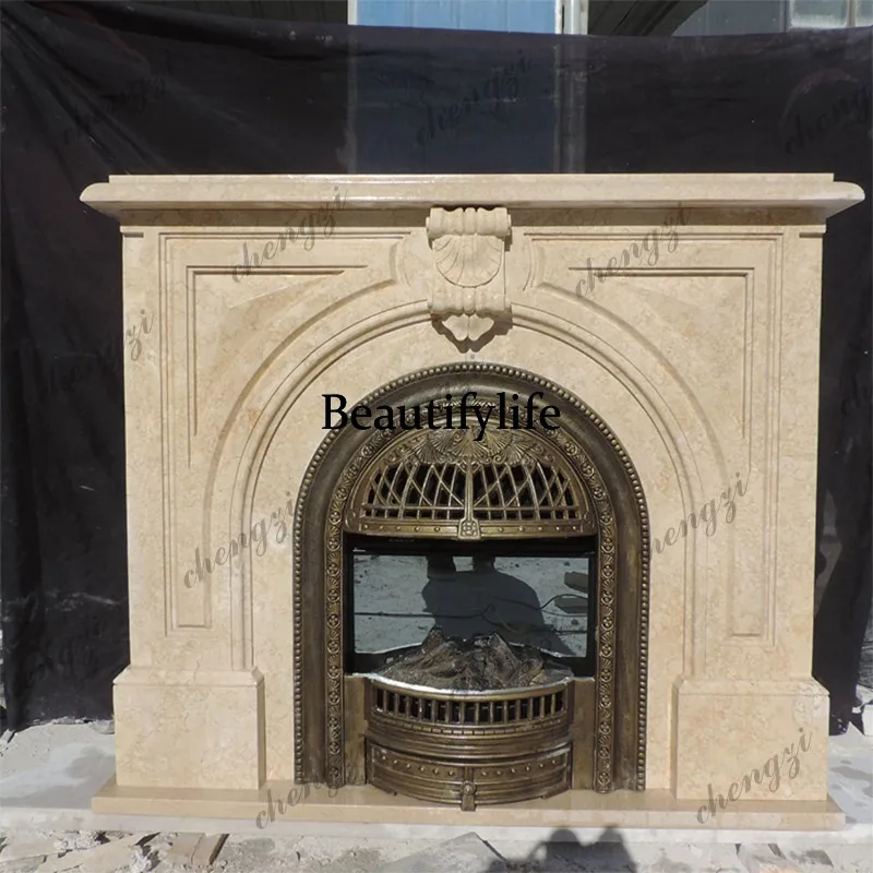 Marble, French travertine retro nostalgic fireplace stone carving fireplace living room decorative cabinet stone