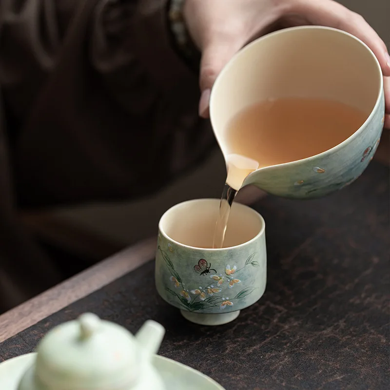 Hand-painted Wenxinlan Ceramic Tea Cup, Afternoon Tea Master Mug, Exquisite Tall Leg Chinese Tea-tasting Cups, Country-style