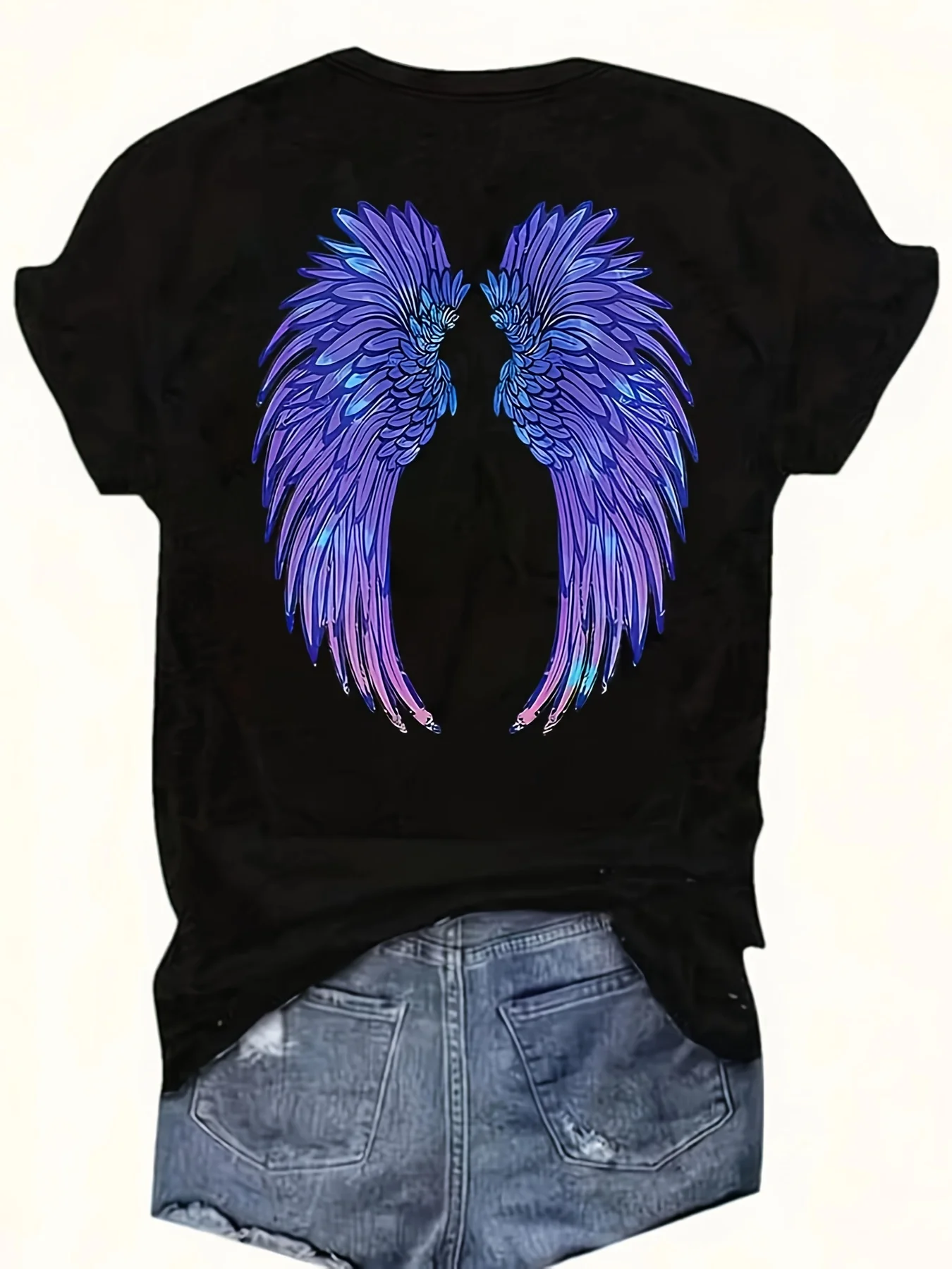 Haut décontracté à manches courtes pour femmes, imprimé Floral, col rond, coupe confortable, t-shirt graphique noir pour tenue décontractée