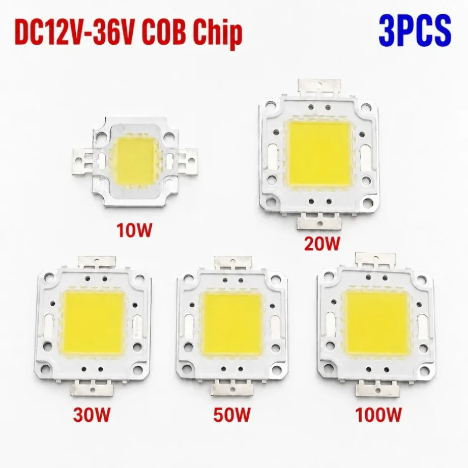 3Pcs 10W 20W 30W 50W 100W High Power Integrated COB LED Chip DC12V-36V DIY Light Source for Floodlight Spotlight