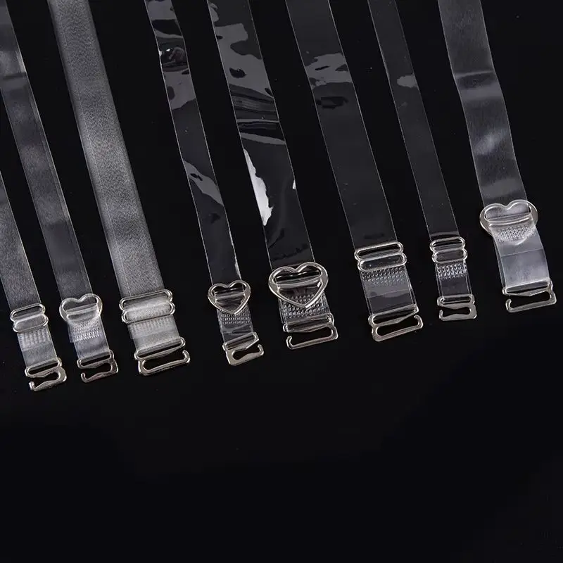 1Pair High Elastic Fashion Stripe Transparent Bra Underwear Strap Button Adjustable Invisible Clear Shoulder Straps