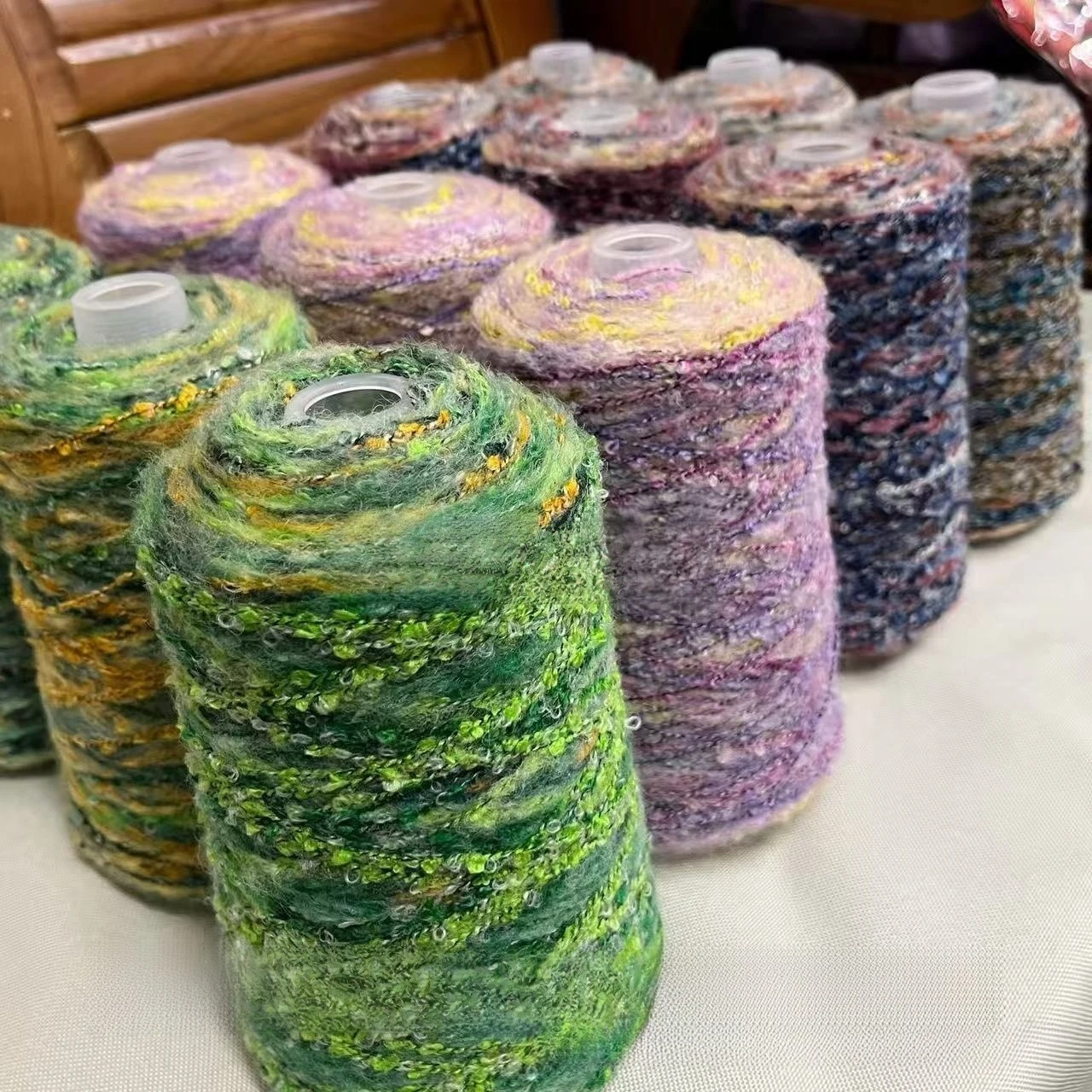 Terraced Gradient Mohair Loop Yarn Long Section Dye Hand Knitting Yarn Ball for Crochet Sweater and Bag Making