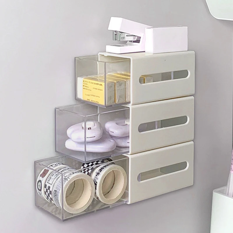 Wall Mounted Storage Box Bathroom Cosmetic Cotton Swabs Jewelry Storage Box Home Office Sundries Clip Hairpin Drawer Storage