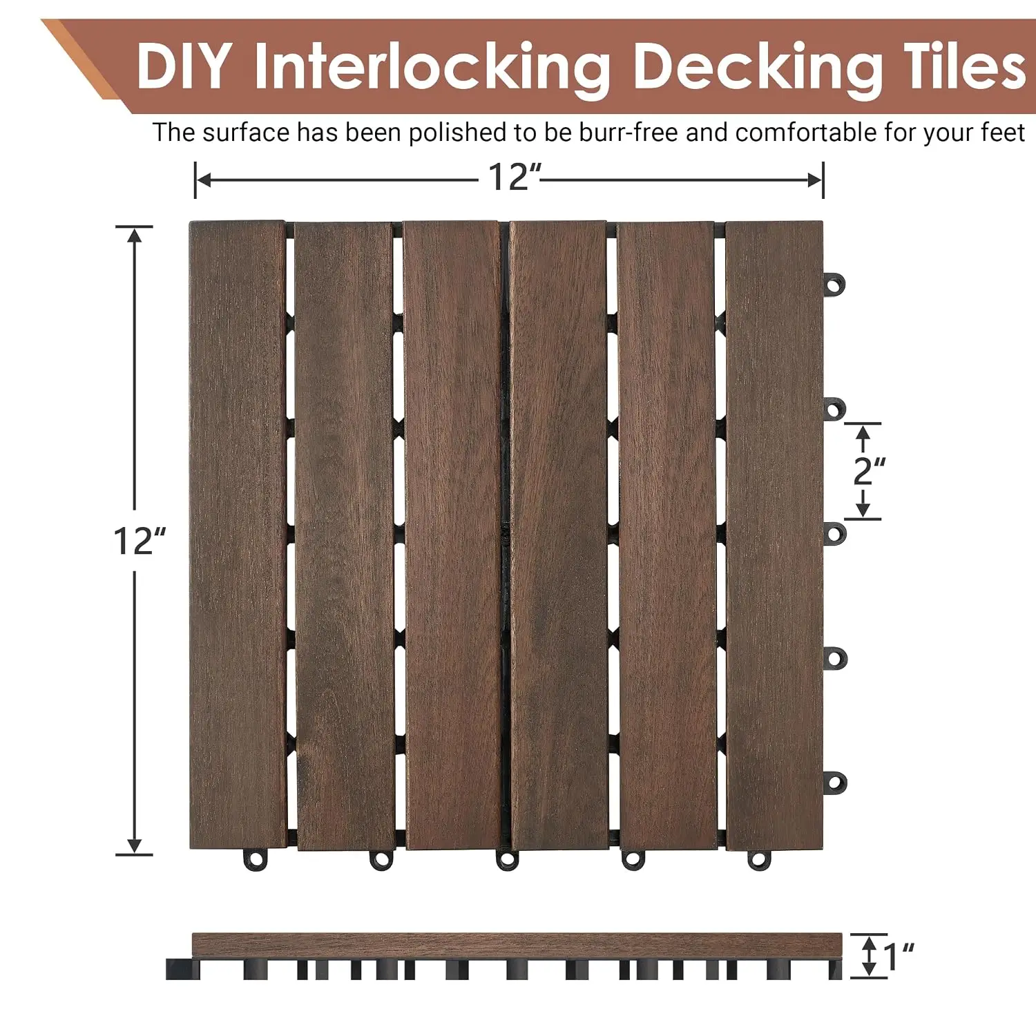 81 PCS Solid Acacia Wood Interlocking Patio Deck Tiles Outdoor Flooring, Customized