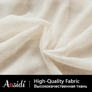 الكتان نظرة البيج تول الستائر لغرفة المعيشة الحديثة الستائر الكتان الشفاف لغرفة النوم الصلبة فوال الستار للأطفال نافذة أعلى 8 ستارة الكروشيه والكتان مبيعا - رقم 1