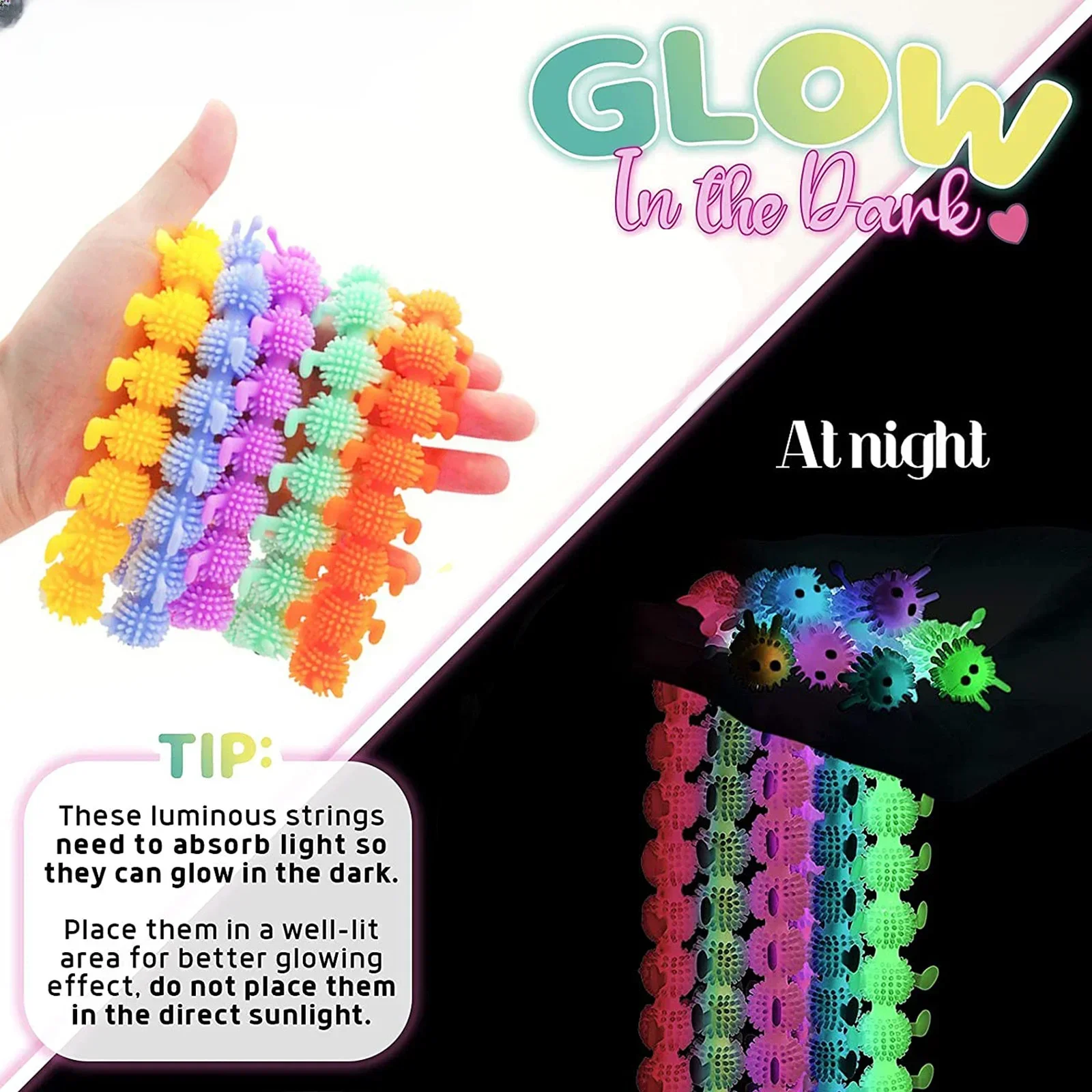 Luminous Caterpillars ของเล่น Fidget Sensory ของเล่นสำหรับความวิตกกังวลความเครียด Relief Fuzzy ยืดหนอนเรืองแสงหนอน Party Supplies