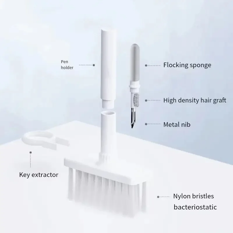5-In-1 Reinigingspenborstel Voor Stofverwijdering, Afneembare Tweekoppige Toetsenbordborstel, Multifunctionele Borstel Voor Het Verwijderen Van Oortelefoonstof