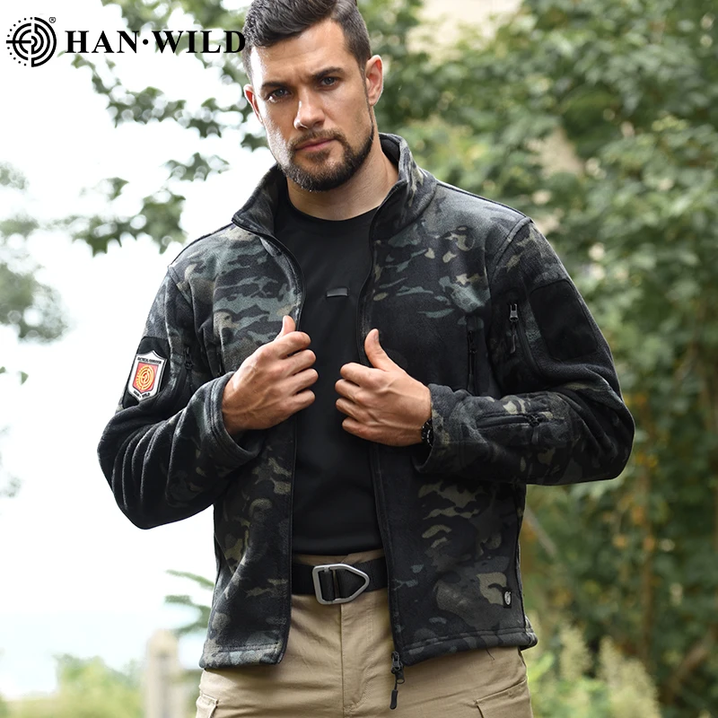 HAN WILD Tactical Fleece Jacket Windproof Thermal Warm Camouflage Hunting Coats Winter Mens Safari Jacket Outwear Windbreaker image 3