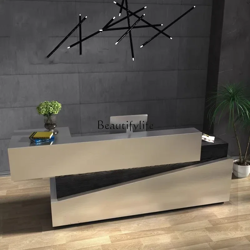

GRetro industrial style stainless steel checkout page simple modern hairdressing creative reception desk