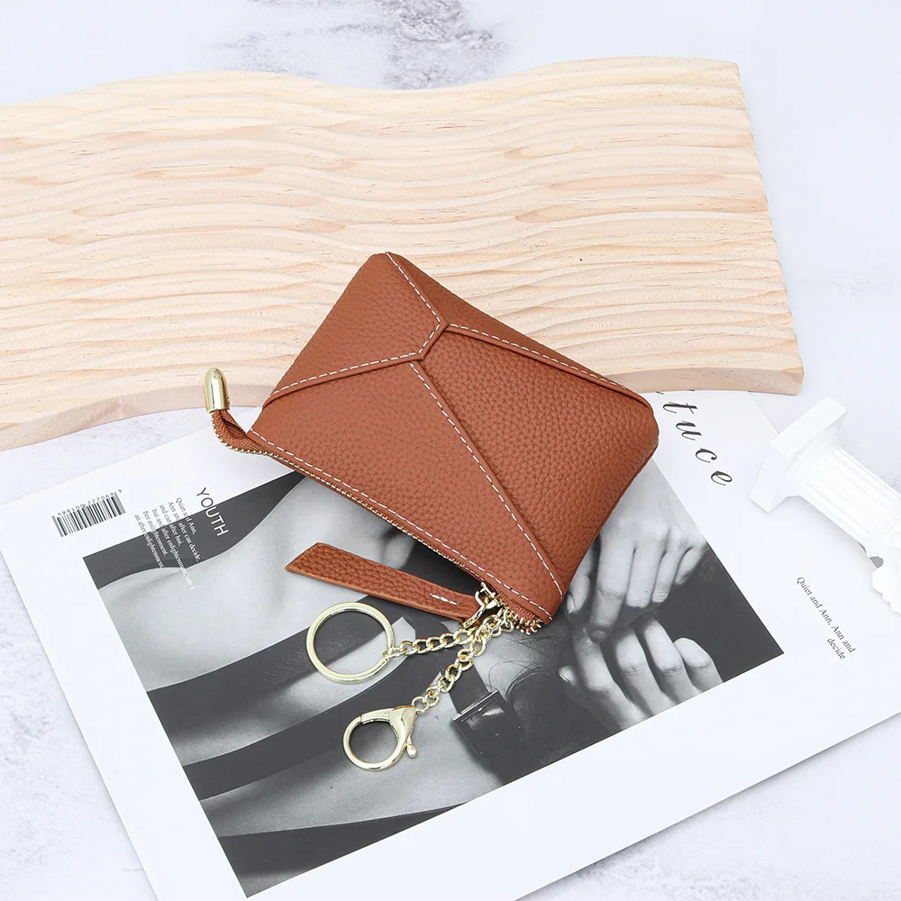 2024 New Patchwork Coin Purse Genuine Leather Mini Women Wallets With Keychain First Layer of Cowhide Short Purse Card Holder