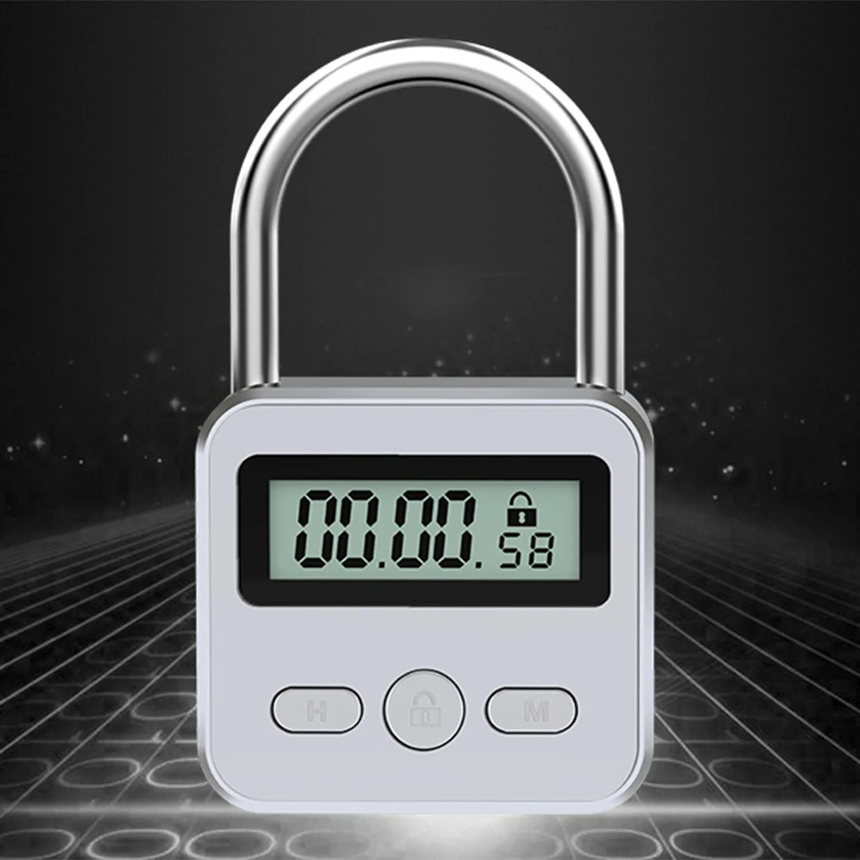 Metal Timer Lock LCD Display Multi-Function Electronic Time 99 Hours Max Timing USB Rechargeable Timer Padlock,Silver