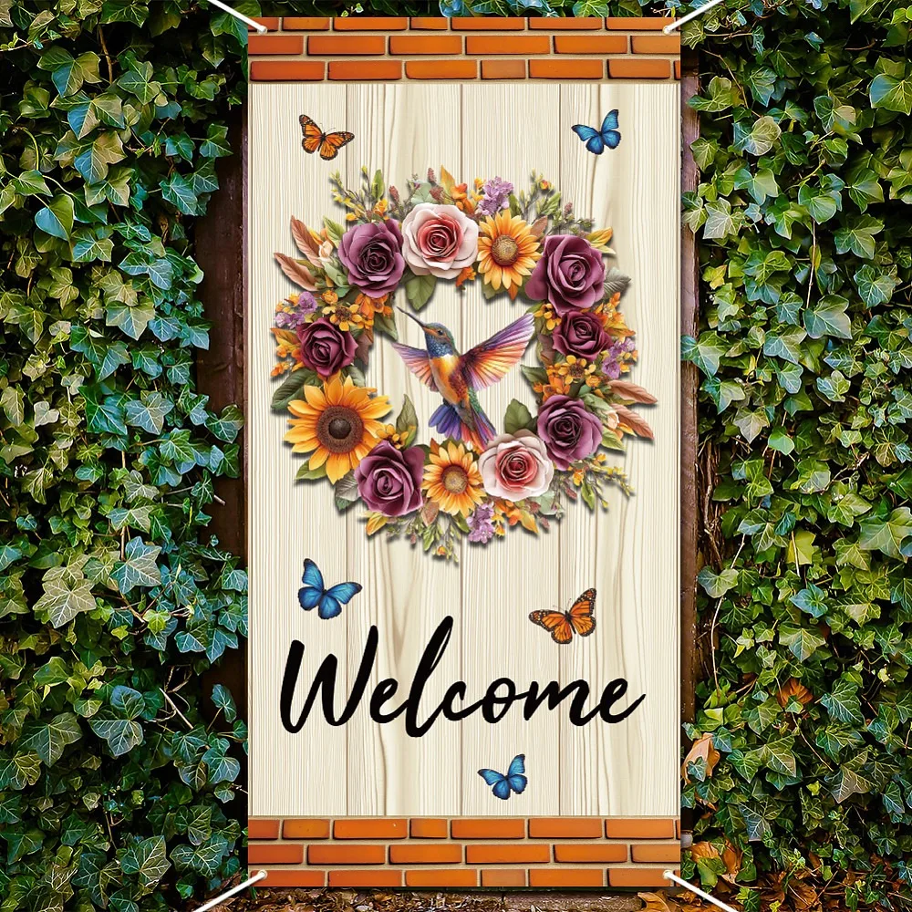 Polyester Photo Backdrop for Party Decoration with Plastic Non-Trace Wall Picture Hooks and Iron Curtain Clips Rectangle Flower