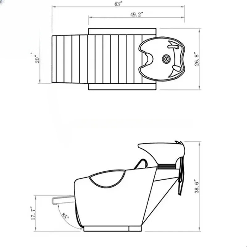 Salon furniture hair washing equipment shampoo bed white backwash unit electric massage  chairs with bowl