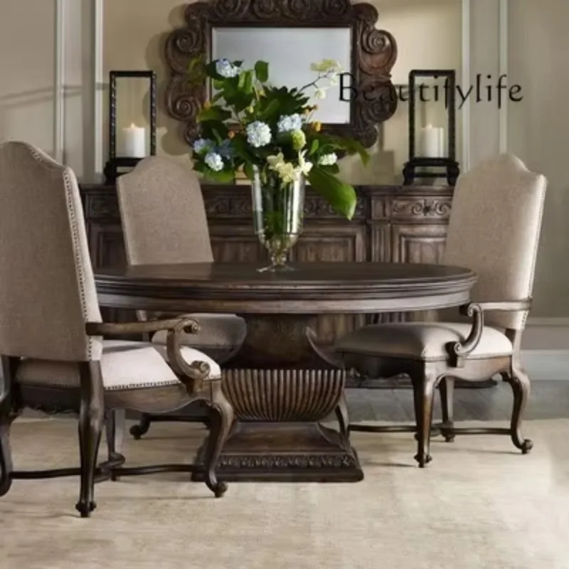 

Z Американский обеденный стол, светильник, роскошный, из массива дерева, неоклассическая резьба, круглый обеденный квадратный стол и стул, комбинация французской труры