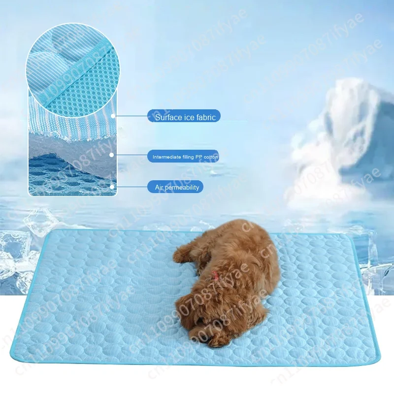 Summer Cool Pet Bed Big Dog Cat Blanket Ice Pad Mesh Bottom PVC Nylon Sleeping Cool Pad view 2