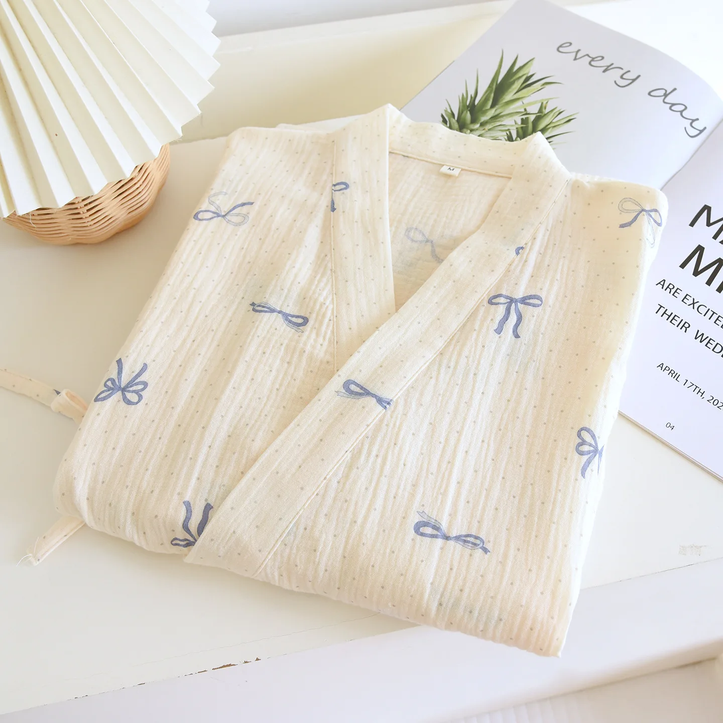 

2026 Japanese New Spring/Summer Women's Sleeping Robe 100% Cotton Gauze Bathrobe Thin Size Large Japanese Kimono Robe