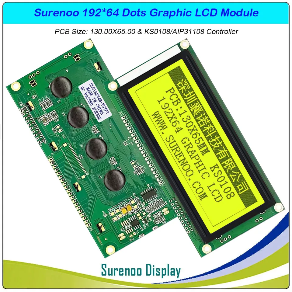 4.0" 130X65MM Graphic Matrix Blue LCD Module Display Screen 19264 build-in KS0108 Controller with LED Backlight