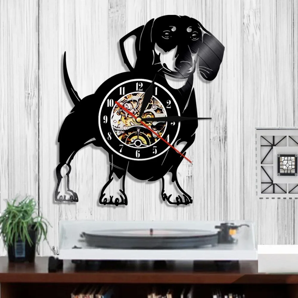 Dachshund Dog Vinyl Wall Clock Dog Puppy Animal Clock Wirehaired Dachshund Pet Shop Wall Watch Home Decor