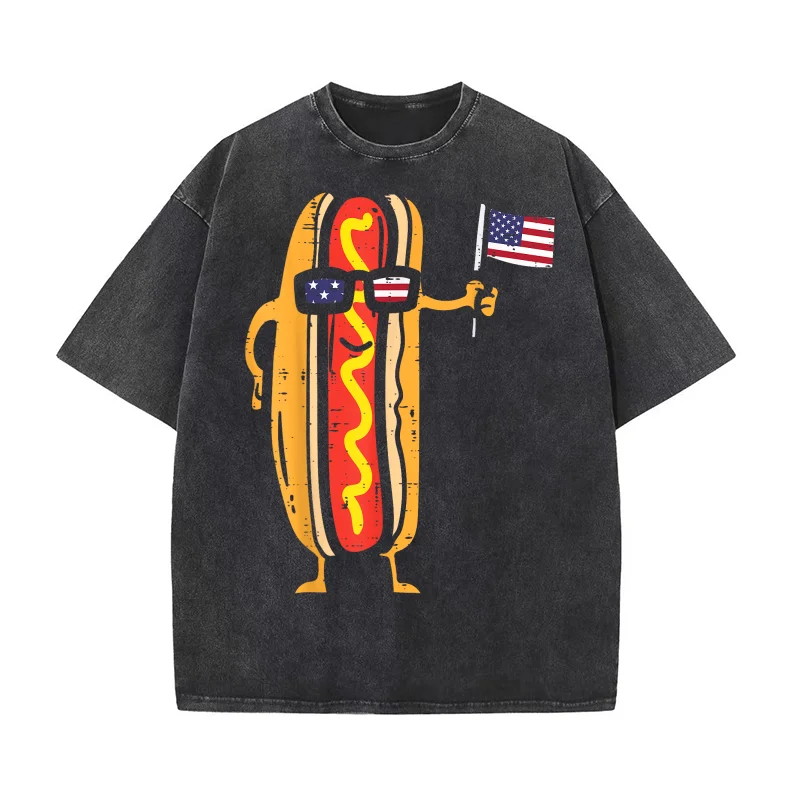 

Hotdog Sunglasses American Flag USA Funny 4th Of July Fourth T-shirt Men's Tee Shirt Short Sleeve Male Clothes Fashion
