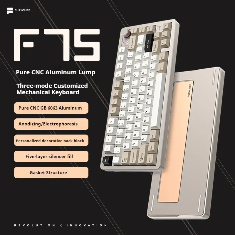 Furycube F75 Wireless Three Mode Mechanical Keyboard Aluminum Alloy Customized Keyboard Gasket Structure Customized Finished Rgb