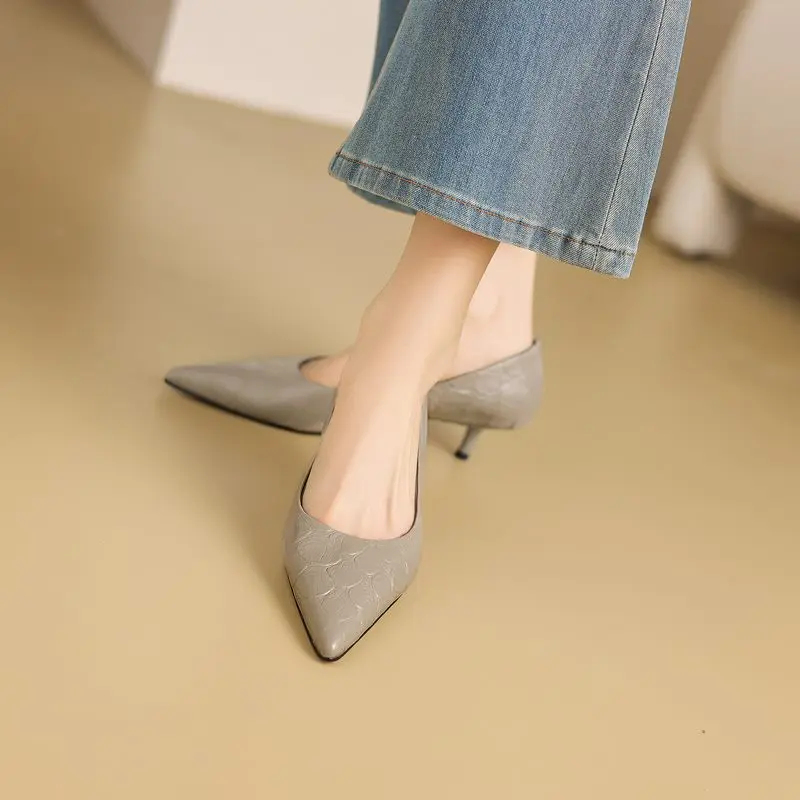 MORAZORA 2026 New Genuine Leather Shoes 4cm High Heels Office Dress Shoes Pointed Toe Fashion Single Shoes