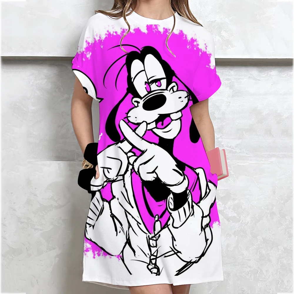 Abito estivo ampio a maniche corte da donna taglie forti Disney Goofy stampato T-shirt stile mini abito estivo casual abito ampio