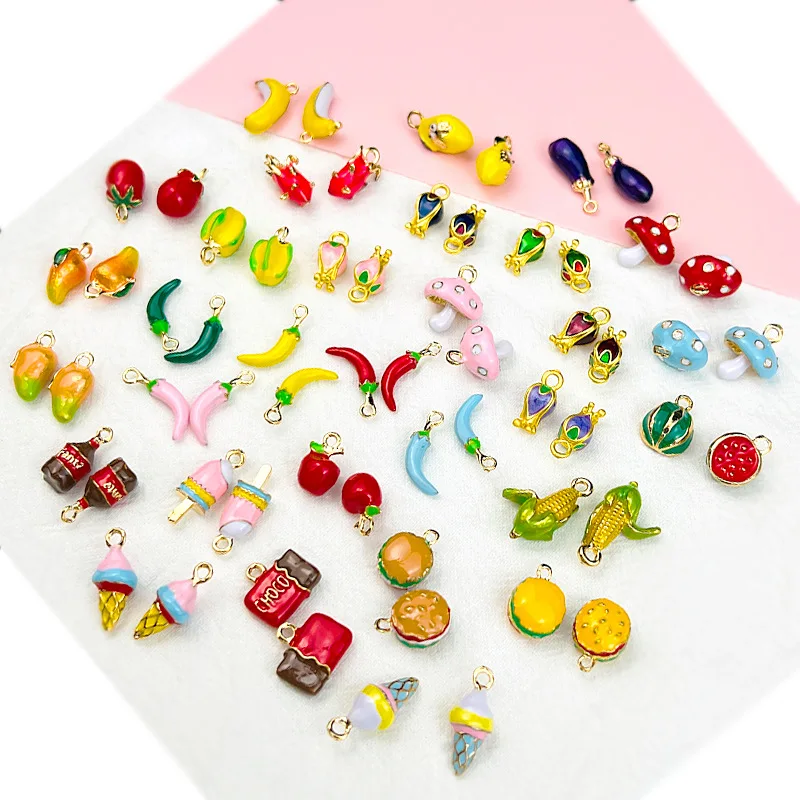 50pcs Mix Color DIY Alloy Fruit Banana Shaped  Pendant for Jewelry Making DIY Necklace Bracelet Accessories