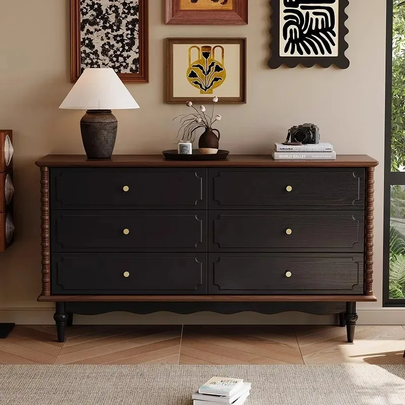 Retro solid wood chest of drawers, living room chest of drawers, dining side cabinet, wall storage cabinet