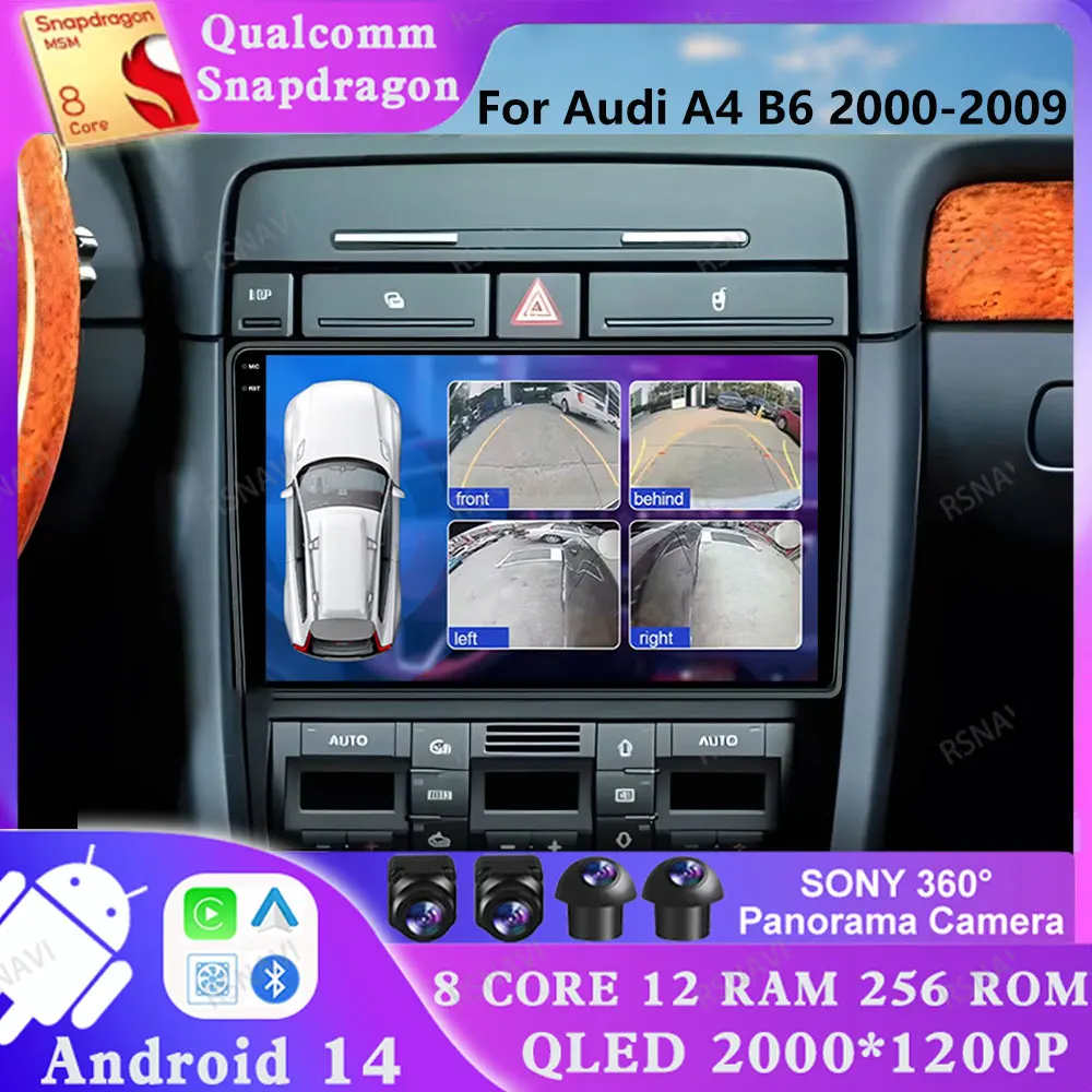 

Android 14 для Audi A4 2000-2009 B6 B7 S4 B7 B6 RS4 SEAT Exeo AUTO DVD Qualcomm Navigation GPS Мультимедиа DSP Viedo Player