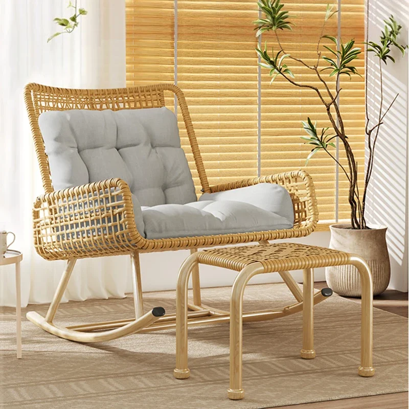 Balcony Rocking Chair 2024 New Adult Lunch Break Reclining Chair Lazy Sofa Adults Can Sleep Leisure Rattan Chair