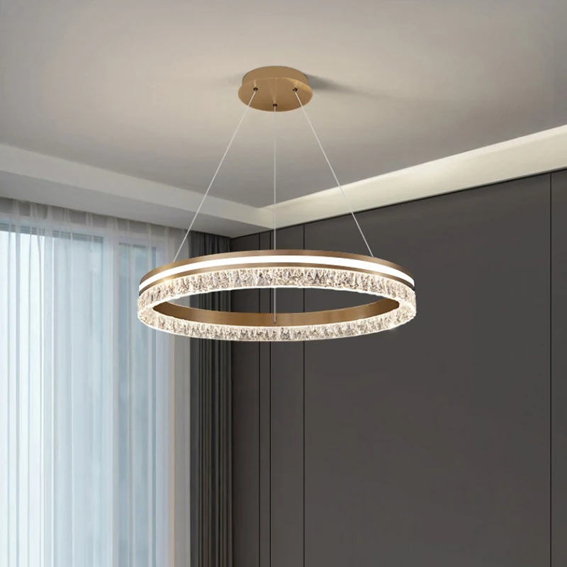Modern Luxury Style LED Ceiling Light For Living Room Bedroom Dining Room Pale Gold Luster Lamp Round Ring Design Chandelier