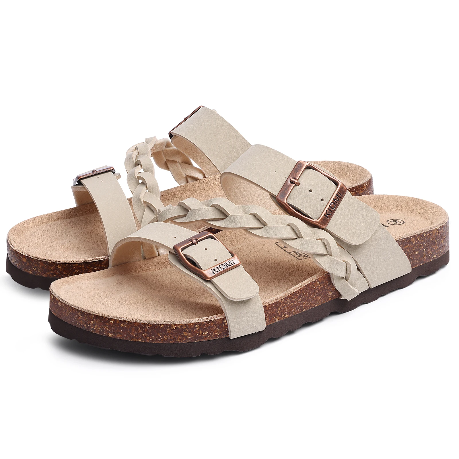 Litfun Women's Cork Sandals With Arch Support, Comfortable Slip-On Beach Sandals With Adjustable Buckle For Summer_voghion.com