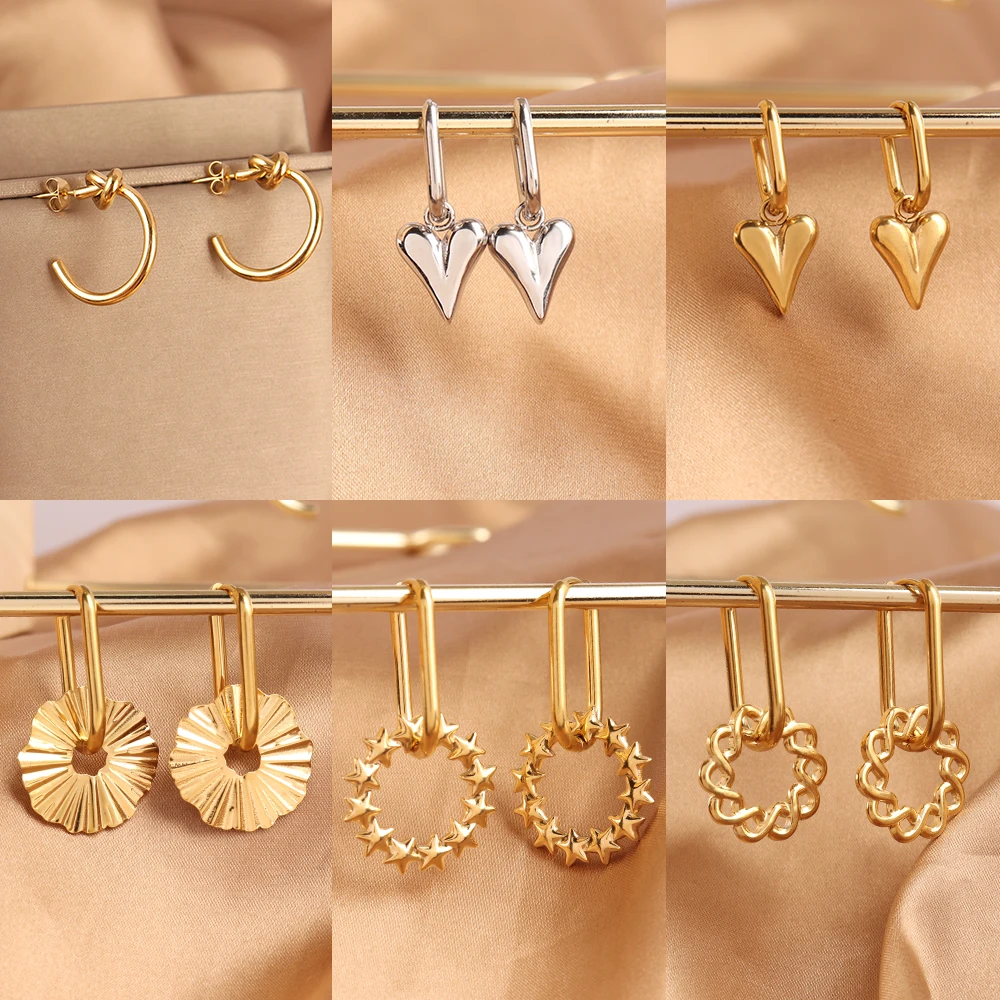 18k Gold Plated 316L Stainless Steel Hoop Huggie Earrings Heart Earring Charm Geometry Trendy Waterproof Jewelry