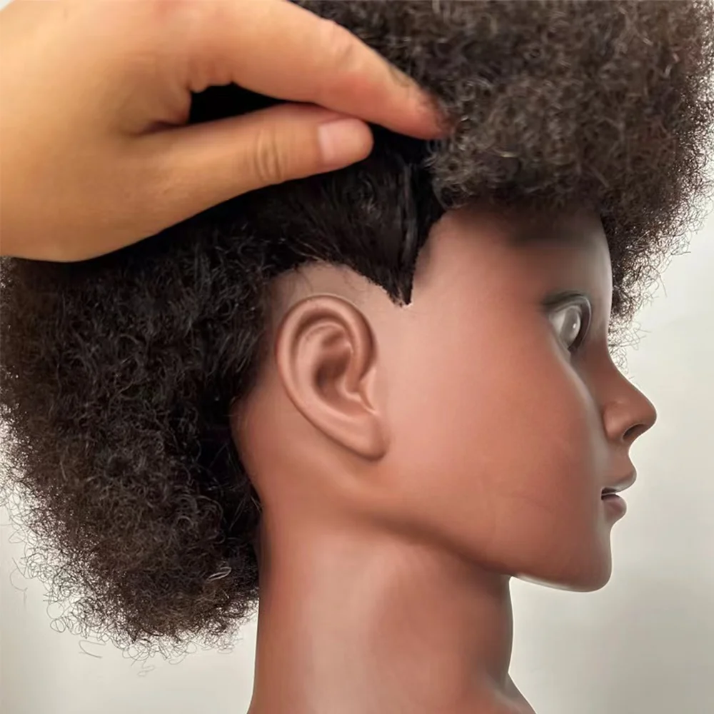 Tête de mannequin afro pour la pratique des cornrows et des tresses, tête de poupée, tête d'entraînement, tête de style, cheveux tressés, 100% vrais cheveux, 6 po