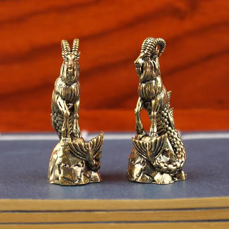 New Capricorn Brass Statue Goat Body Fish Tail Zodiac Sign Figurine For Home Office Decor Luck Ornament