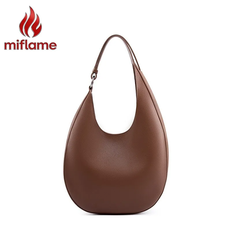 Genuine Leather Half-Moon Bag for Women Crescent Daily Shoulder Bag with Detachable Strap Logo-Free Minimalist Quiet Luxury