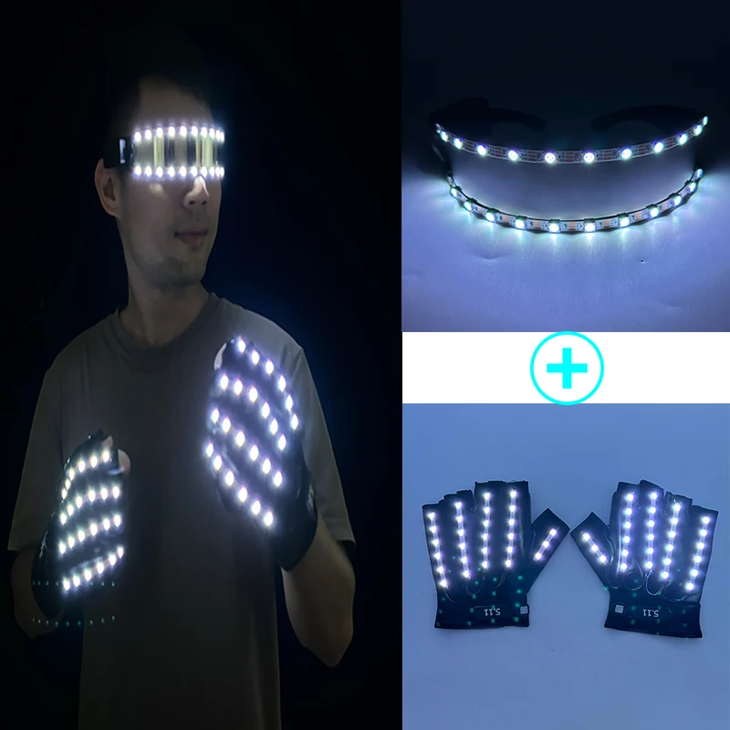 

Amazing 1 Set of Glasses and Gloves Cool Men Women Costumes Cosplay Props Glowing Colorful Sunglasses Gloves Flashing For Night