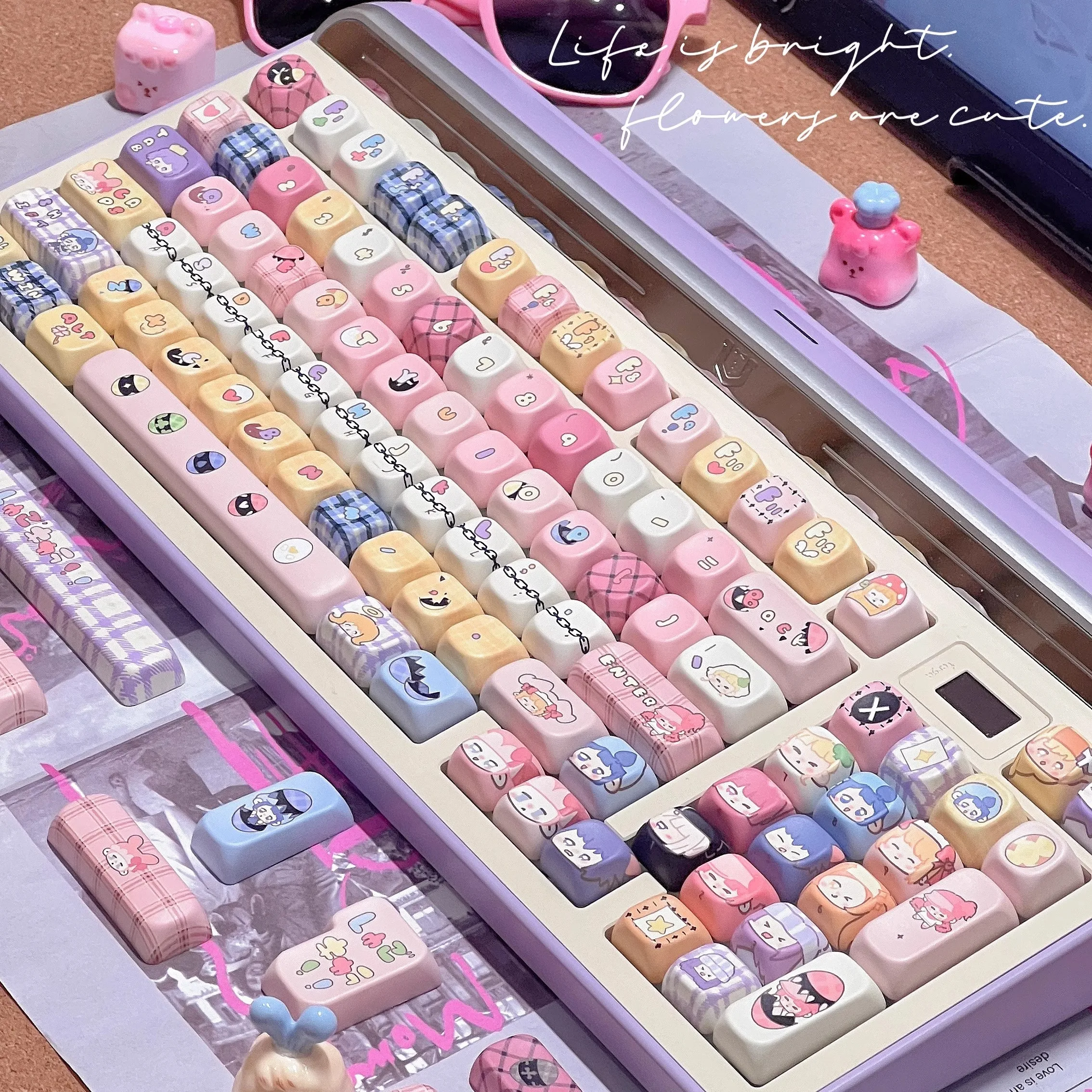 Keyboard Cute Keycaps Anime Sweet Guardian Egg 142 Keys Pbt Cherry/Eoa Keycaps For Mechanical Keyboard Gamer Custom Accessories