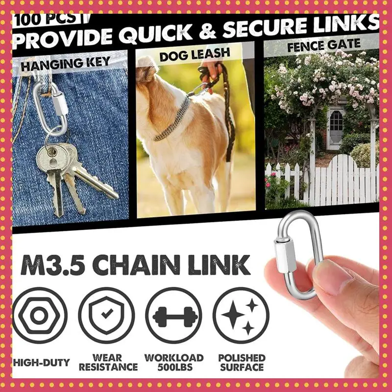 

B74A 100 Pcs Quick Chain Link Heavy Duty Quick D Shape Link Connector Link For Chains Hammock Gym Outdoor Traveling Equipment Du