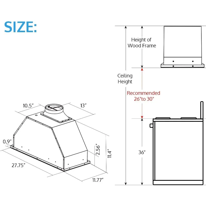 IKTCH 30 inch Built-in/Insert Range Hood 900 CFM, Ducted/Ductless Convertible Duct, Stainless Steel Kitchen Vent Hood