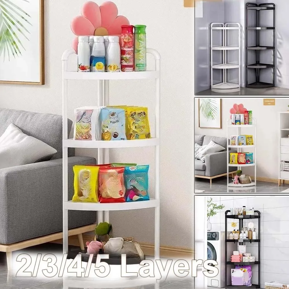 

Пластиковая тележка-стеллаж для ванной комнаты, 2/3/4/5-уровневая, для кухни, гостиной, угловая полка, высокая нагрузочная способность, аксессуары для офиса и дома