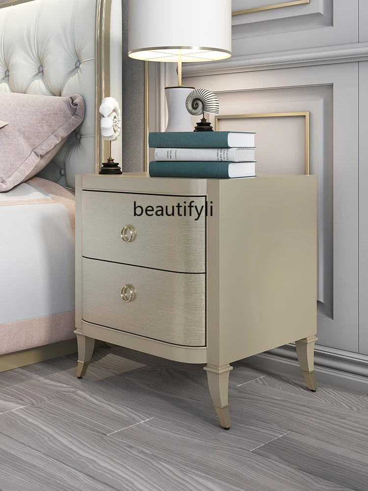 American Light Luxury Solid Wood Bedside Cabinet Bedroom Modern Minimalist Wood Grain Bedside Cabinet Locker