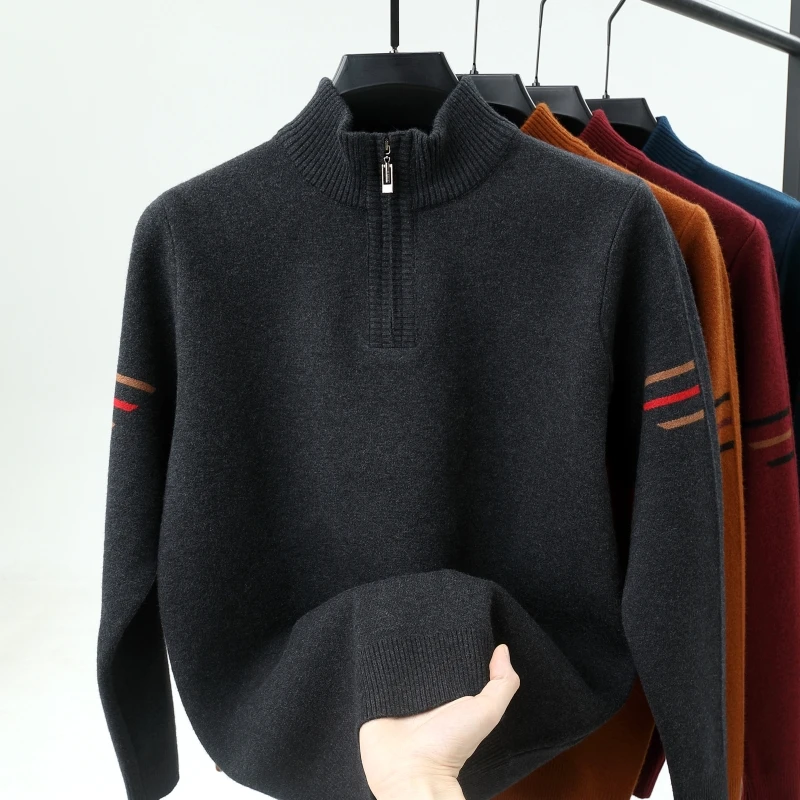 

2025 Новый осенне-зимний однотонный теплый свободный повседневный вязаный свитер с полувысоким воротником