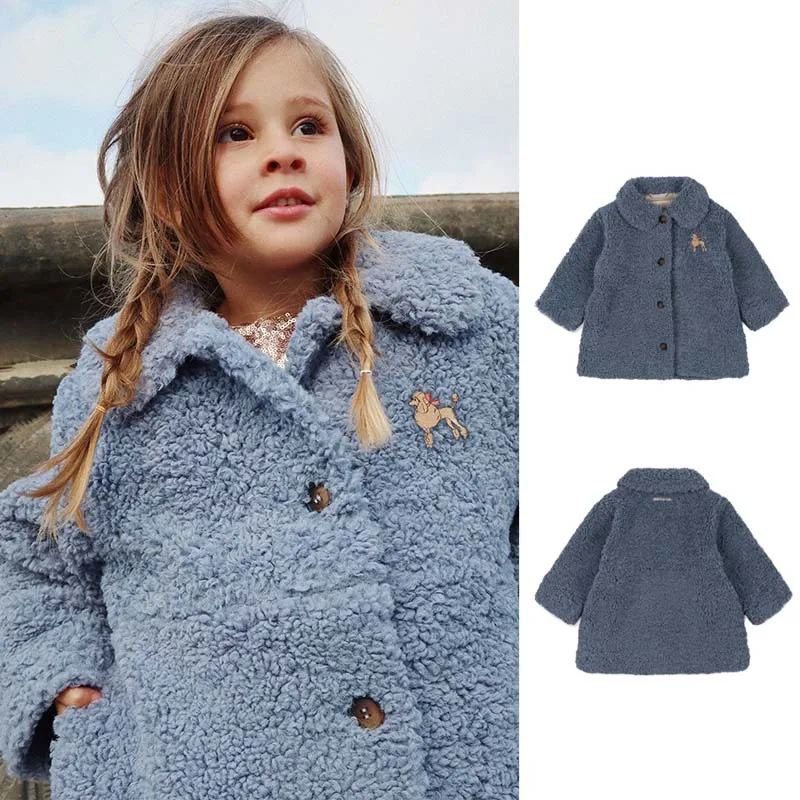 In Stock 2024 KS Autumn Kids Clothes Blue Puppy Fur Coat Warm & Thick Embroidered Coat for Boys and Girls Clothes Winter Jacket